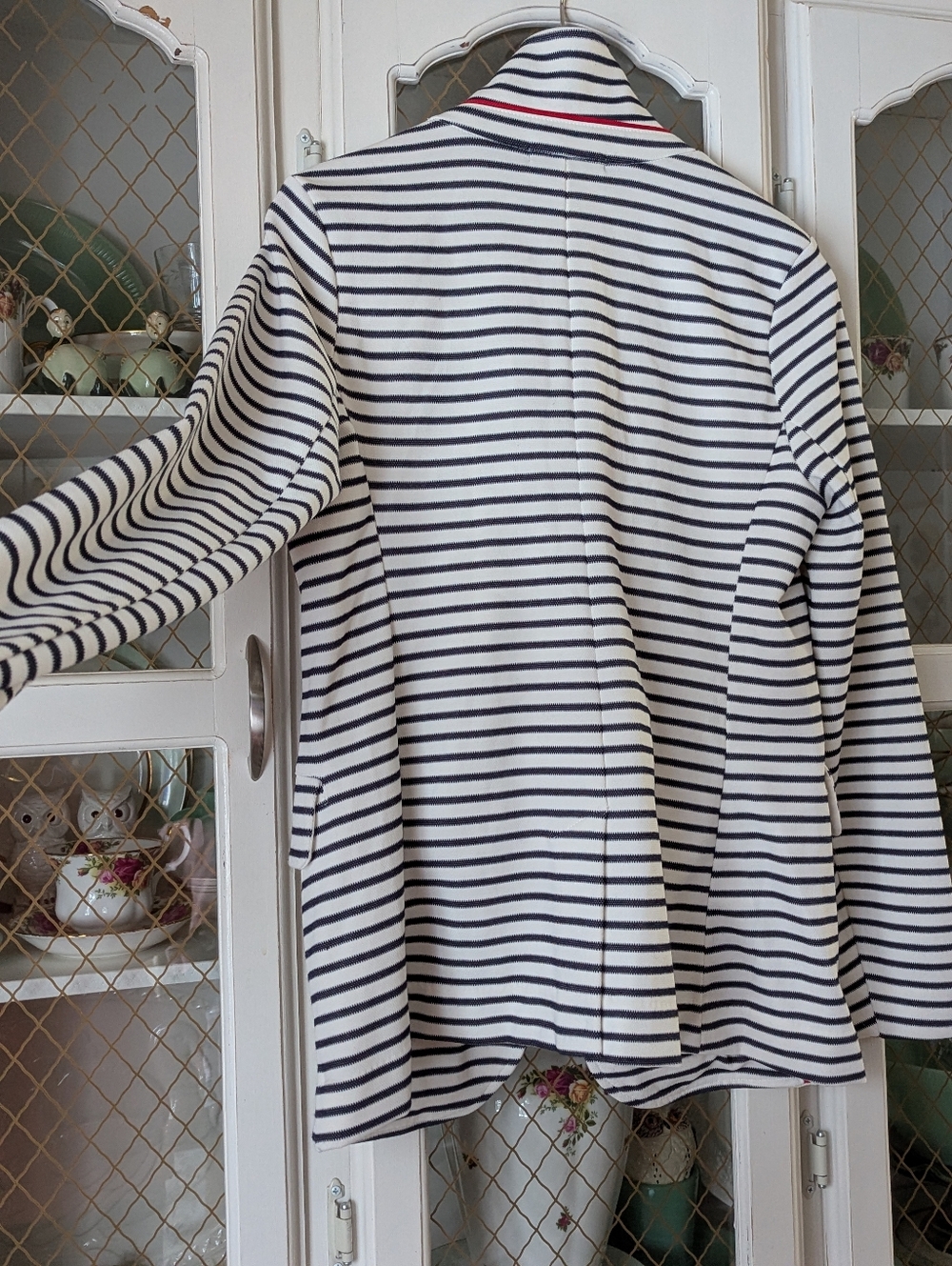 ⚓Banana Republic Navy & White Striped Nautical Double-Breasted Summer Blazer - Picture 8 of 9